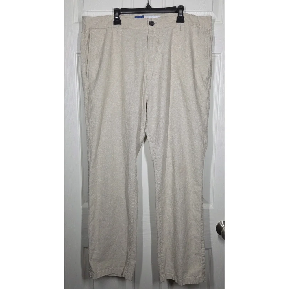 Lot of 2 Old Navy 90s Straight Linen Blend Pants Mens 38x30 Beige Heritage Green